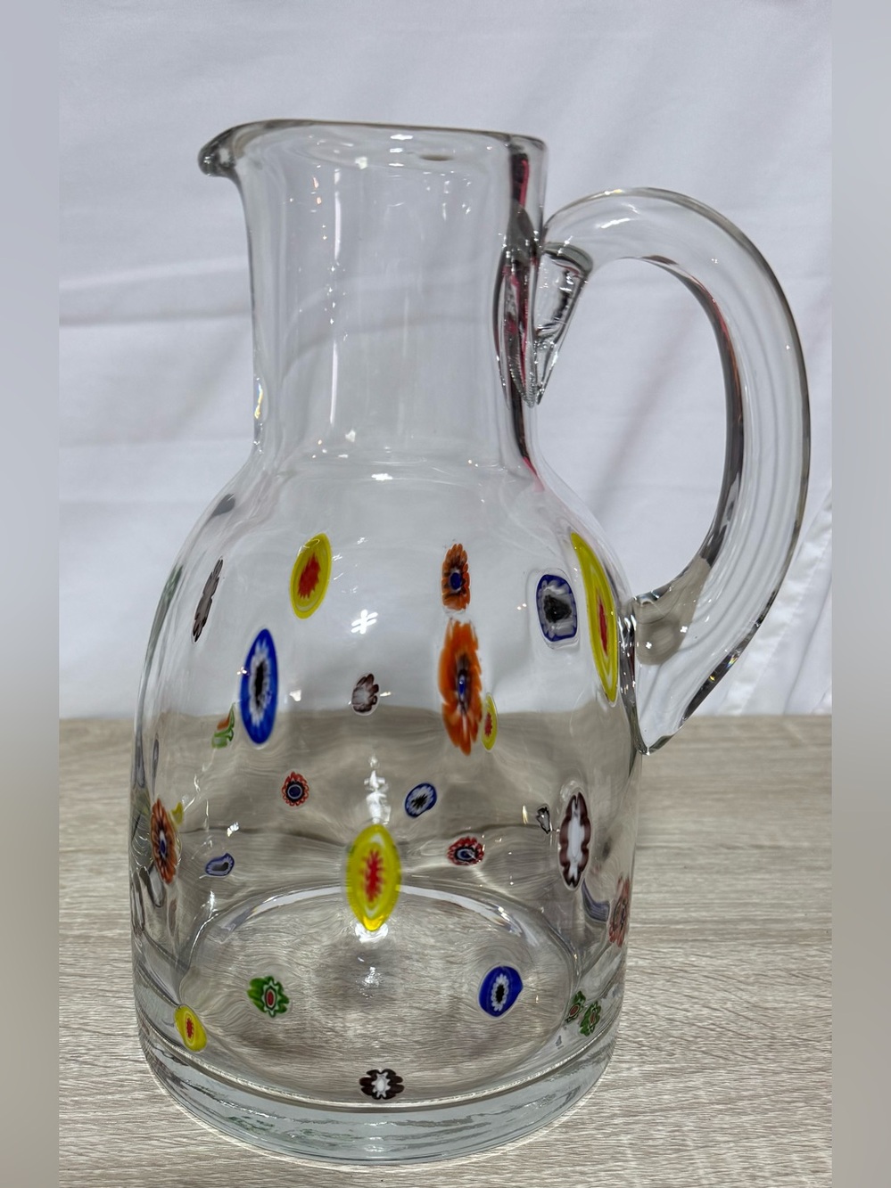 Leonardo Millefiori Murano Art Glass Pitcher ~ Vintage Italian 9.5" X 6" Italy